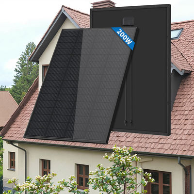 Sistema de energía solar para el hogar Panel solar negro de 200W con vidrio y cable fotovoltaico de 900 mm
